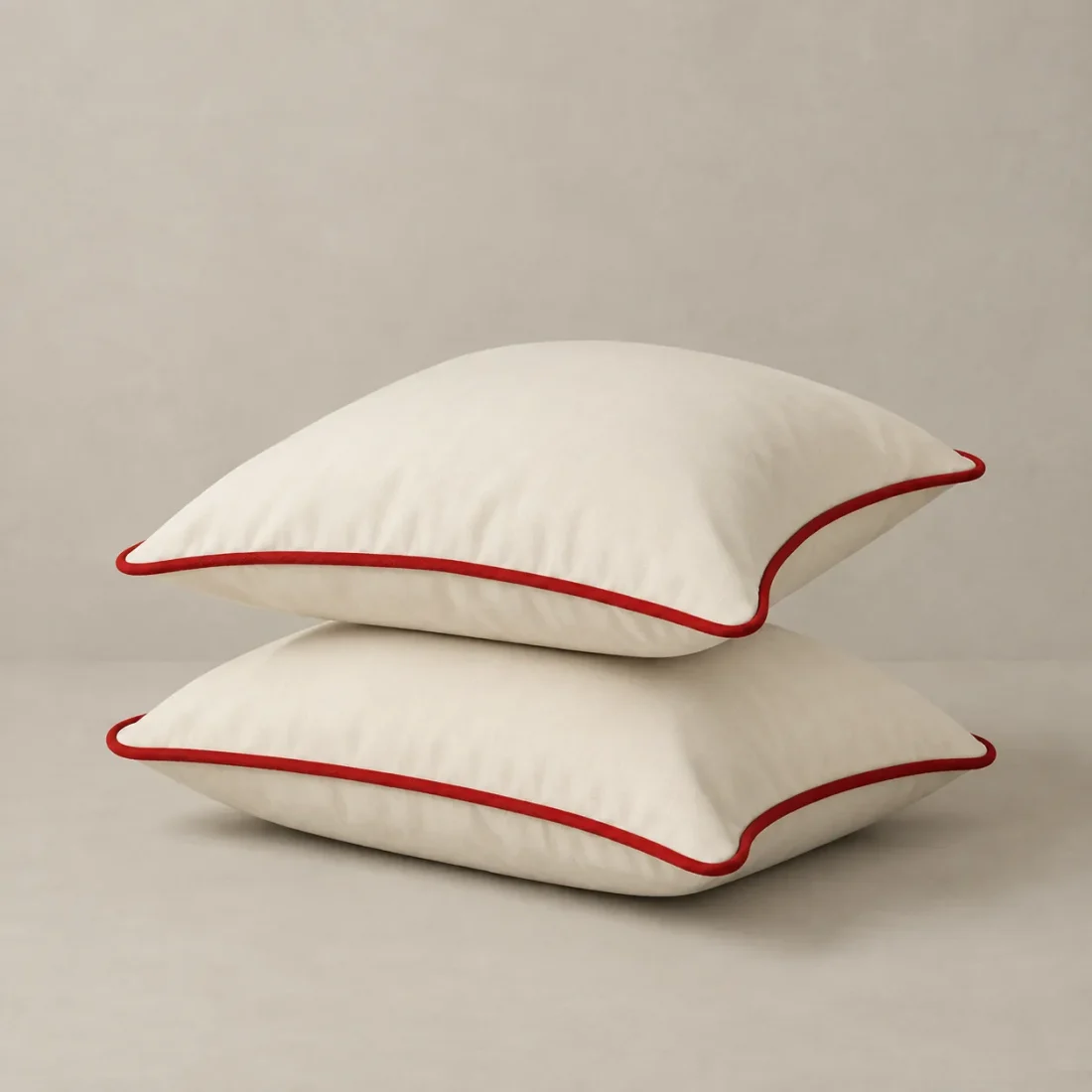 Ivory Piped Pillowcase Pair, front view
