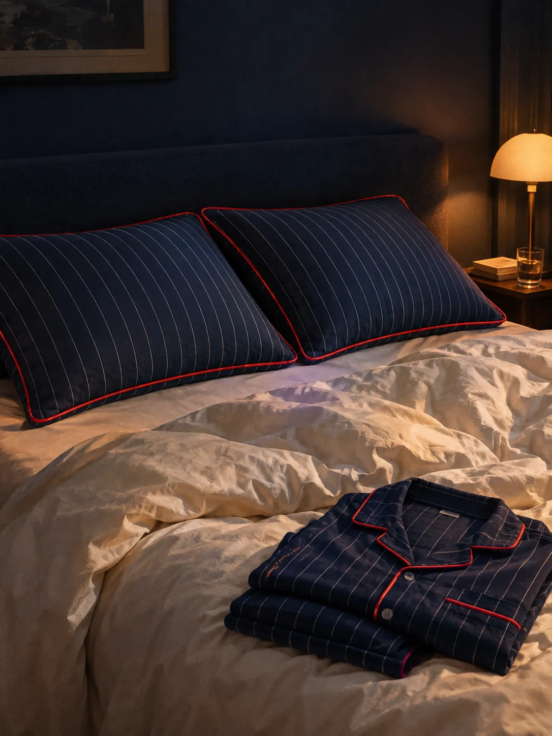 Pinstripe Pillowcase Pair worn or in use